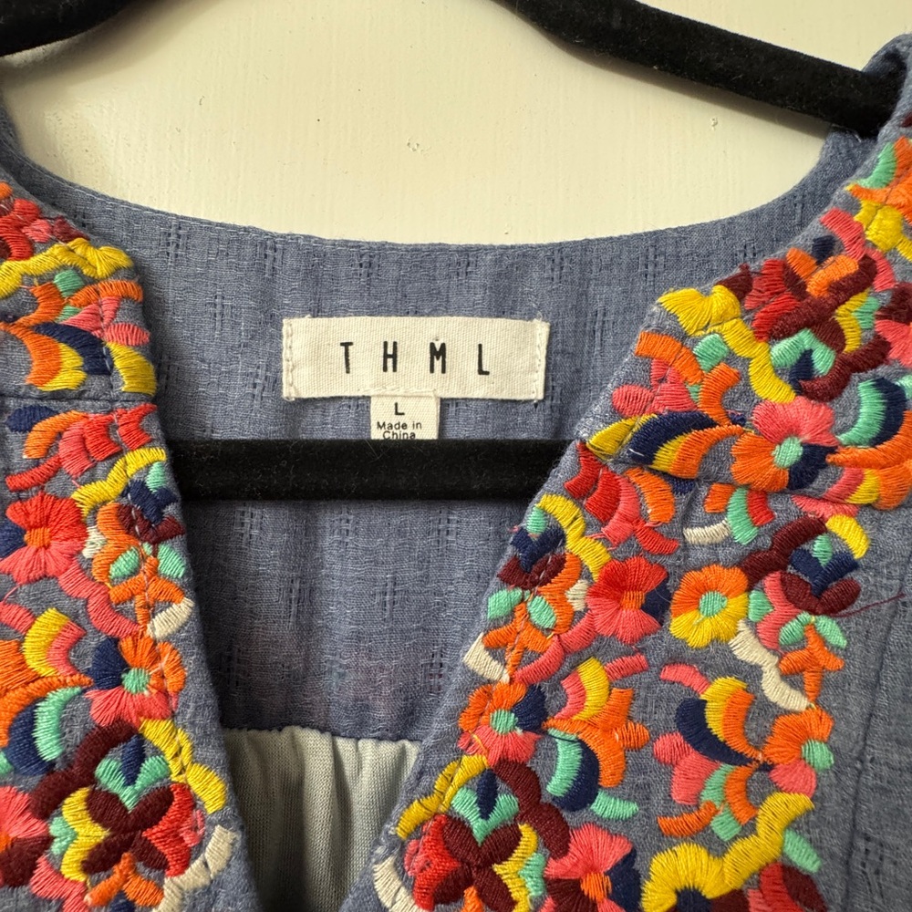Chambray Dress with Colorful Embroidery - Picture 3 of 3